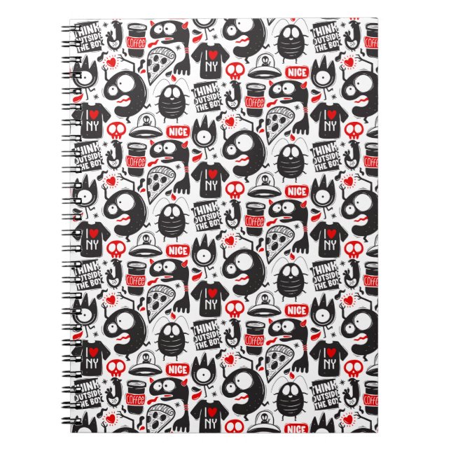 Quirky Black & Red Monster Doodles Notizblock (Vorderseite)
