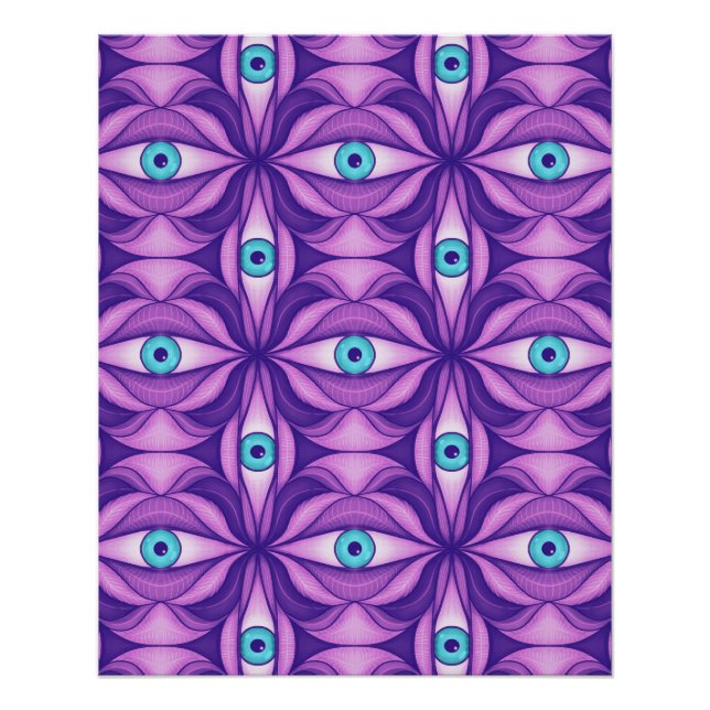 Quirky blaue Augen im mystischen Lila Muster Poster (Vorderseite)