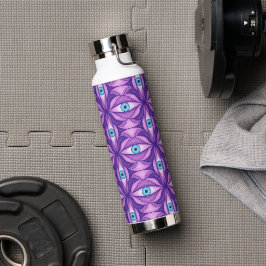 Quirky blaue Augen im mystischen Lila Muster Trinkflasche