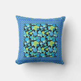 Quirky blaue Monde, Polka Punkte auf schwarz Kissen