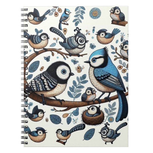 Quirky Blue Birds Notizblock (Vorderseite)