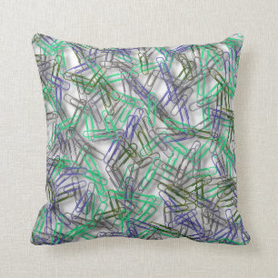 Quirky Blue Green Paperclips Kissen