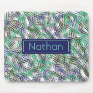 Quirky Blue Green Paperclips Personalisiert Mousepad