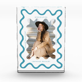 Quirky Blue Wavy Line Graduate Keepake Fotoblock