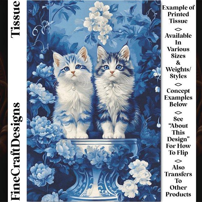 Quirky Blue & White Kittens, Floral CP7 Decoupage Seidenpapier (Von Creator hochgeladen)