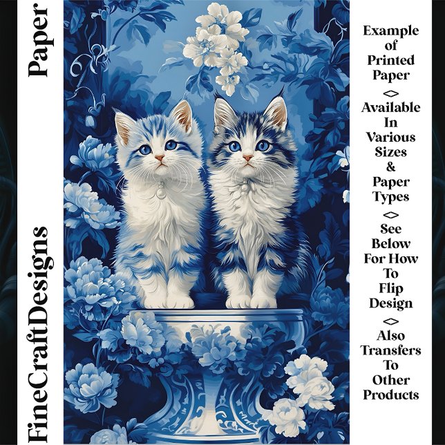 Quirky Blue & White Kittens Floral CP7 Handy Paper (Von Creator hochgeladen)