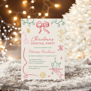 Quirky boho grüne Illustration Weihnachtscocktail Einladung