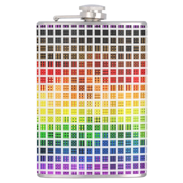 Quirky Boho Karierte farbenfrohe Gay Rainbow Prila Flachmann (Vorderseite)