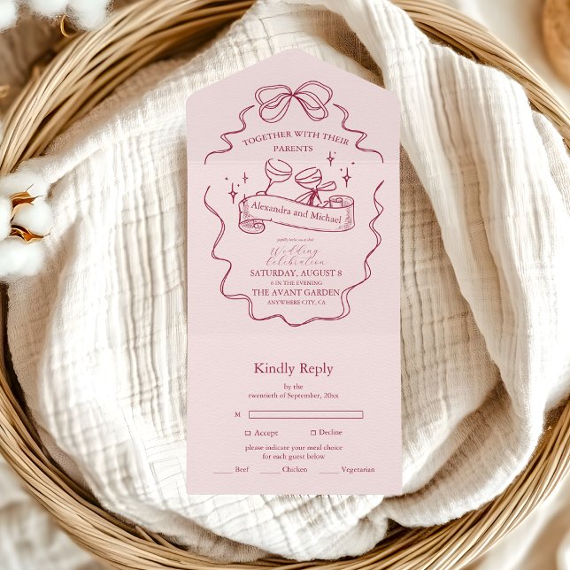 Quirky Bow Handgeschriebene Hochzeit All In One Einladung (Von Creator hochgeladen)