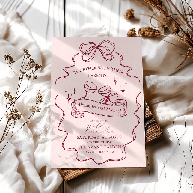 Quirky Bow Handgeschriebene Hochzeit Einladung (Von Creator hochgeladen)
