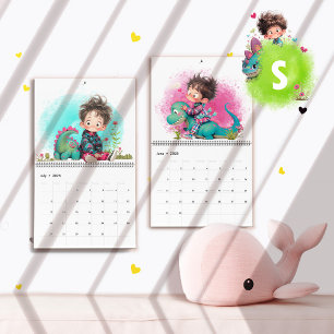 Quirky Boy & Dinosaur Cartoon Calendar Kalender