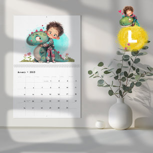 Quirky Boy & Dinosaur Cartoon Kalender