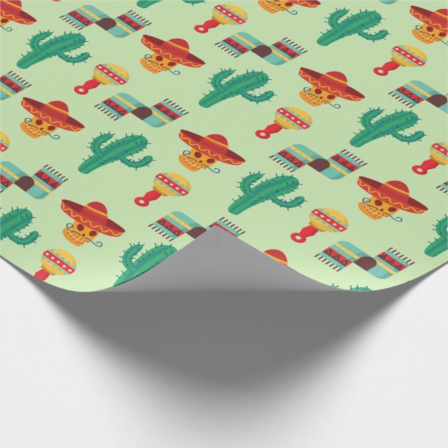 Quirky Cactus und Sombrero Pattern Geschenkpapier (Ecke)