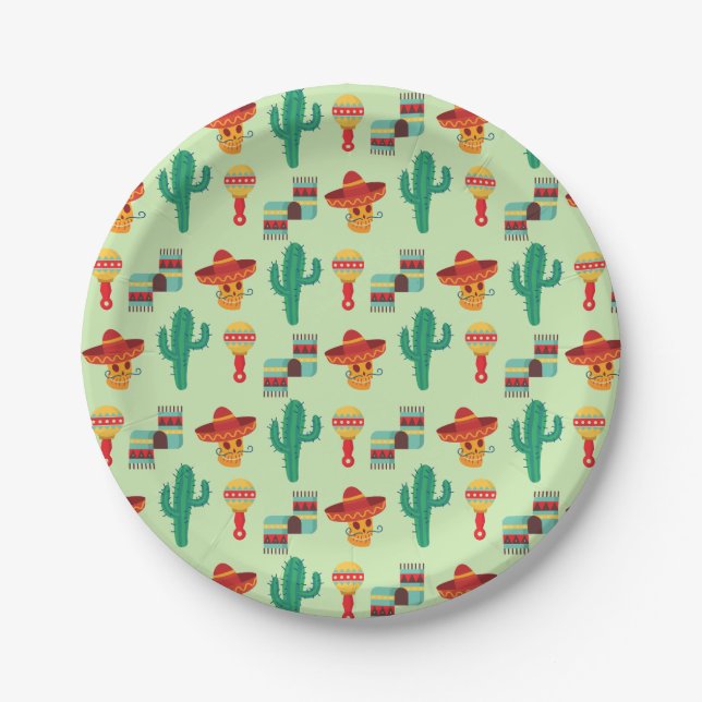 Quirky Cactus und Sombrero Pattern Pappteller (Vorderseite)