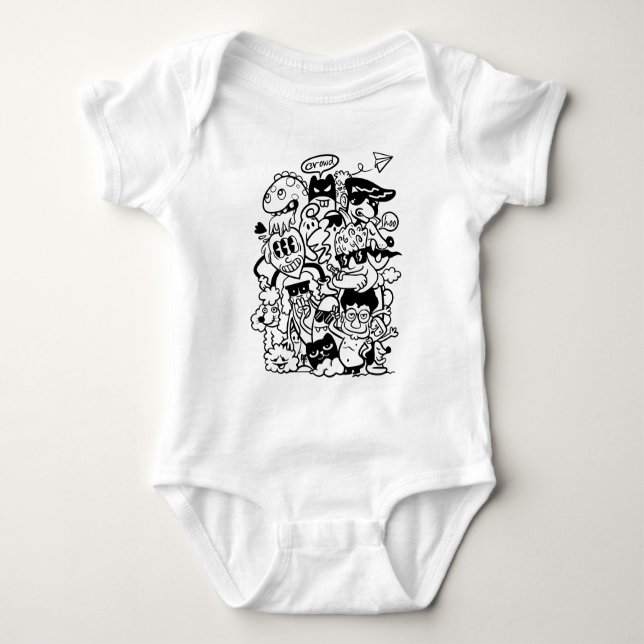 Quirky Cartoon Character Crowd Baby Strampler (Vorderseite)