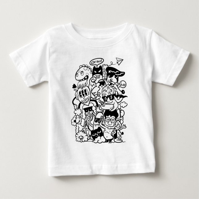 Quirky Cartoon Character Crowd Baby T-shirt (Vorderseite)