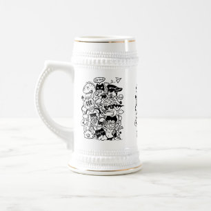Quirky Cartoon Character Crowd Bierglas