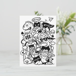 Quirky Cartoon Character Crowd Dankeskarte
