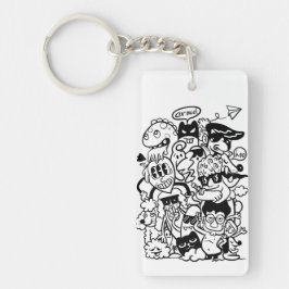 Quirky Cartoon Character Crowd Schlüsselanhänger