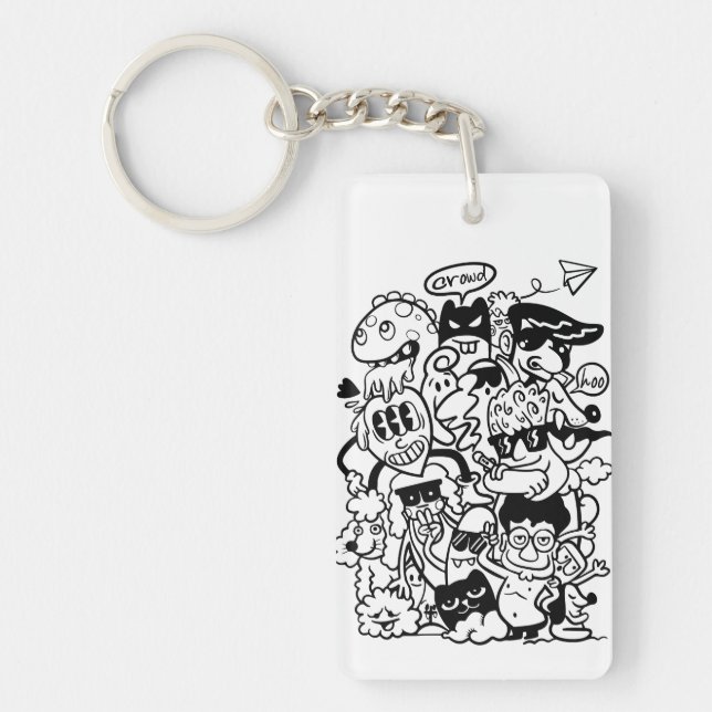 Quirky Cartoon Character Crowd Schlüsselanhänger (Vorderseite)