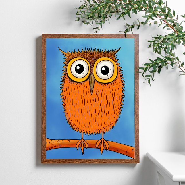 Quirky Cartoons Orange Owl mit Big Eyes Poster (Von Creator hochgeladen)