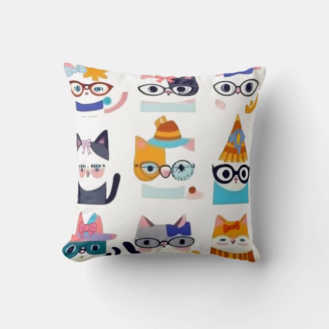 Quirky Cat Whimsical Feline Art von Cat Lovers Kissen (Vorderseite)