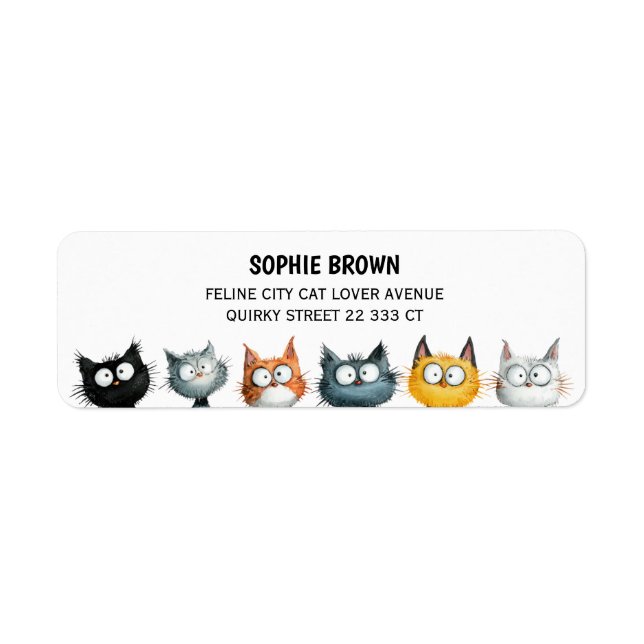 Quirky Cats Cute Feline Art Funny Return Address  (Vorne)