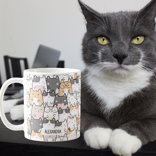 Quirky Cats Individuelle Name Kaffeetasse (The purr-fect purr-sonalized coffee mug for cat lovers!)
