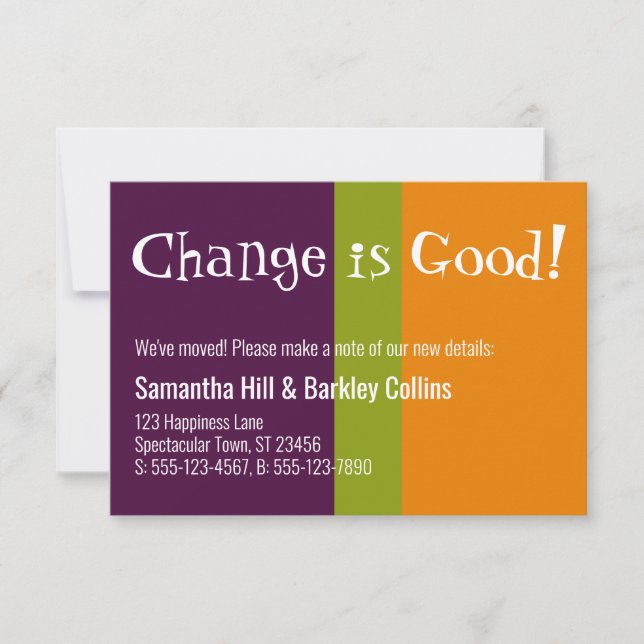 Quirky "Change is Good" - Farbige neue Adresskarte Mitteilungskarte (Vorderseite)