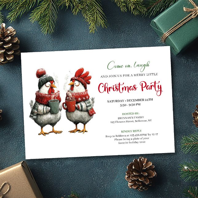 Quirky Chickens Festive Editable Christmas Invite Einladung (Quirky Chickens Festive Editable Christmas Invite)