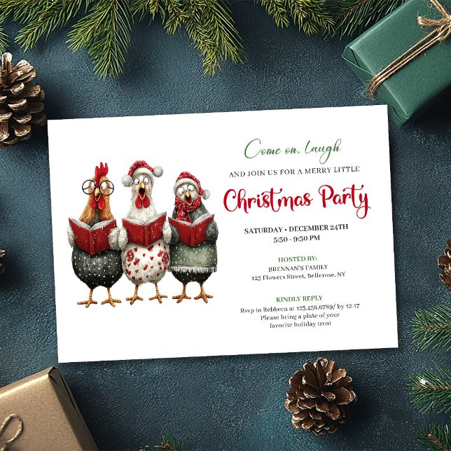 Quirky Chickens Modern Watercolor Holiday Invite Einladung (Quirky Chickens Modern Watercolor Holiday Invitation)