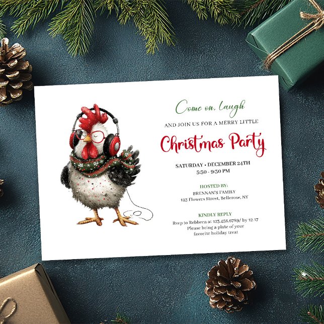 Quirky Chickens Red Green Holiday Party Invitation Einladung (Quirky Chickens Red Green Holiday Party Invitation)