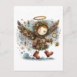 Quirky Christmas Angel Moderne Illustration Kunst Postkarte