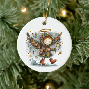 Quirky Christmas Angel Moderner Art Style Keramik Ornament