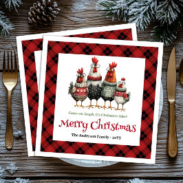 Quirky Christmas chickens napkin set custom name Serviette