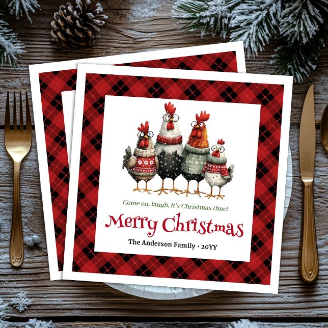 Quirky Christmas chickens napkin set custom name Serviette (Quirky Christmas chickens napkin set custom name)