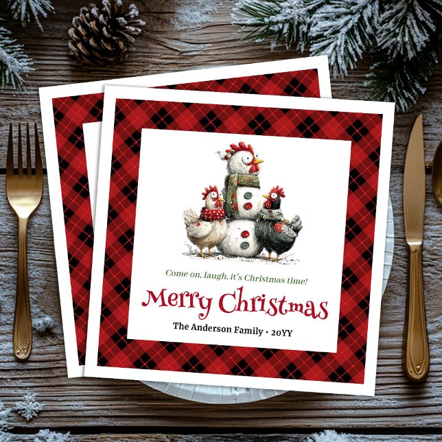 Quirky Christmas chickens napkins personalized set Serviette (Quirky Christmas chickens napkins personalized set)