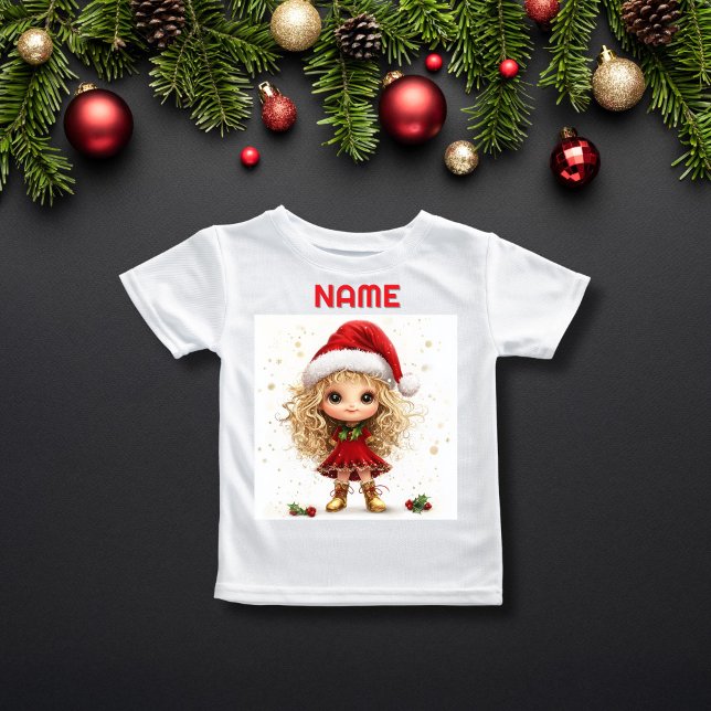Quirky Christmas Girl mit Holly INDIVIDUELLE NAME T-Shirt (Von Creator hochgeladen)