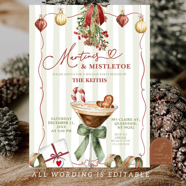 Quirky Christmas Martinis and Mistletoe Christmas  Einladung (Von Creator hochgeladen)