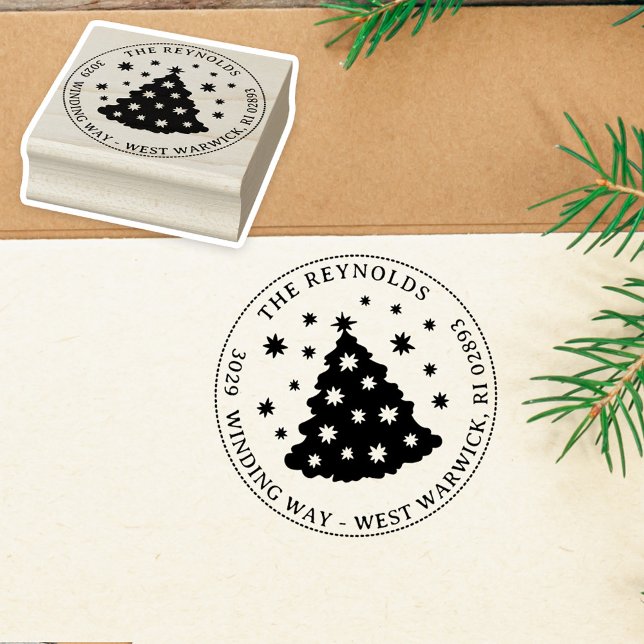 Quirky Christmas Tree Holiday Name Address Gummistempel (Von Creator hochgeladen)