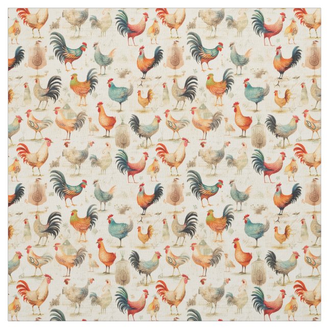 Quirky Cluckers: Whimsy-Hühnchen Stoff (Muster)