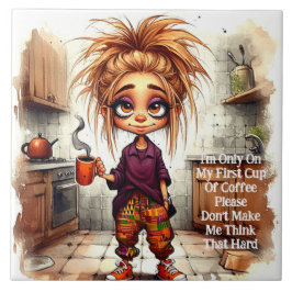 Quirky Coffee Lady 1. Cup Keramik Tile Fliese