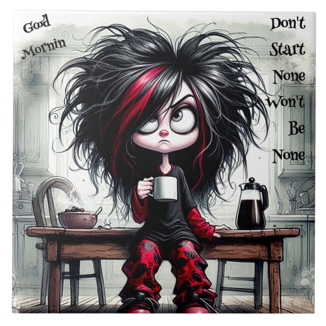 Quirky Coffee Lady Beginne keine Keramik. Fliese (Vorderseite)