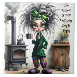 Quirky Coffee Lady Empty Cup Keramik Tile Fliese