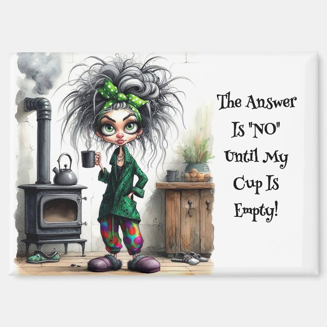 Quirky Coffee Lady Empty Cup Magnet (Vorderseite)