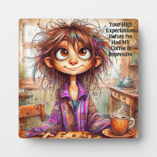 Quirky Coffee Lady Expecque mit Easel Fotoplatte