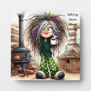 Quirky Coffee Lady Fast Human Tabletop Plaque Fotoplatte