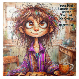 Quirky Coffee Lady Hoch erwartet Keramik Tile Fliese
