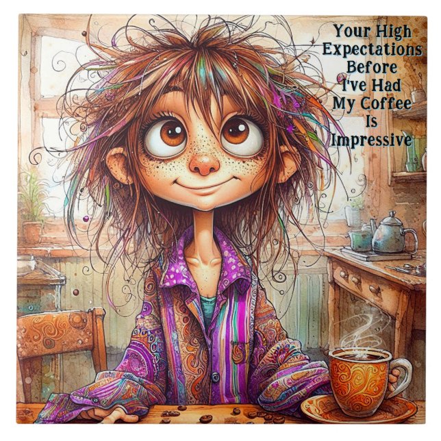 Quirky Coffee Lady Hoch erwartet Keramik Tile Fliese (Vorderseite)