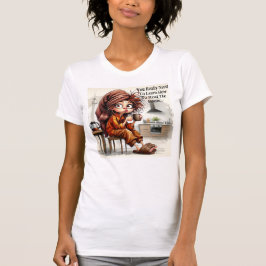 Quirky Coffee Lady liest den T - Shirt